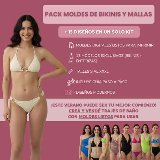 PACK + 15 MOLDES DE BIKINIS Y MALLAS DISEÑOS MODERNOS