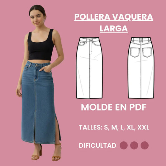 PATRÓN PDF | POLLERA VAQUERA LARGA