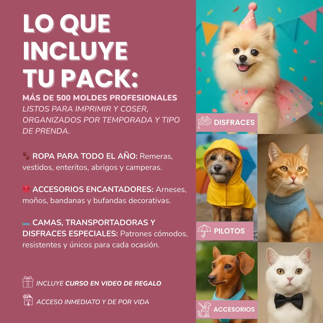 MEGAPACK +500 MOLDES DE ROPA PARA PERROS + CURSO EN VIDEO DE REGALO